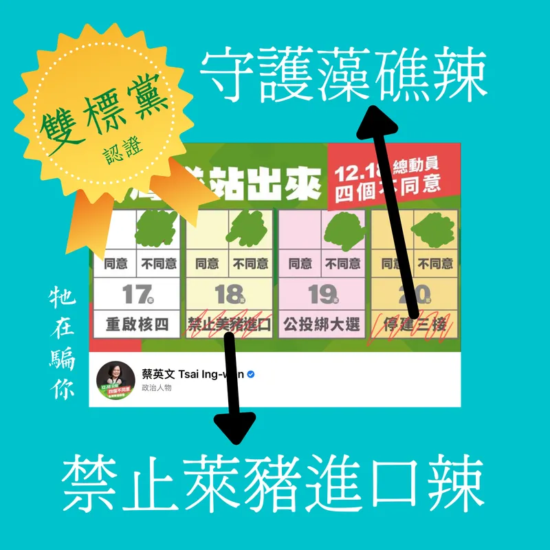 Certification of the Double-Standard Party: On the Eve of the Four Referendums, Criticizing the DPP for Spreading Lies on Issues such as US Pork and the Third LNG Terminal