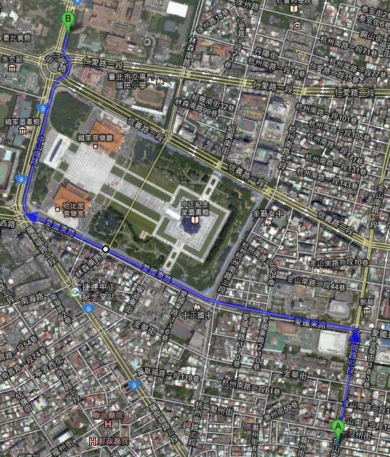 図4：ドナルド・マクドナルド・ハウスから国立台湾大学病院までのルートマップ