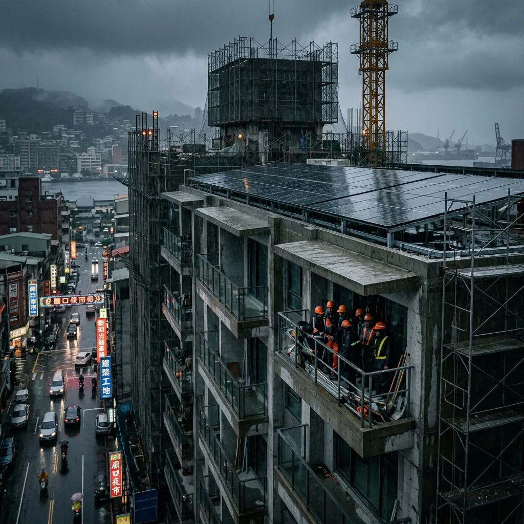 基隆新建案在細雨中被強制安裝太陽能光電板