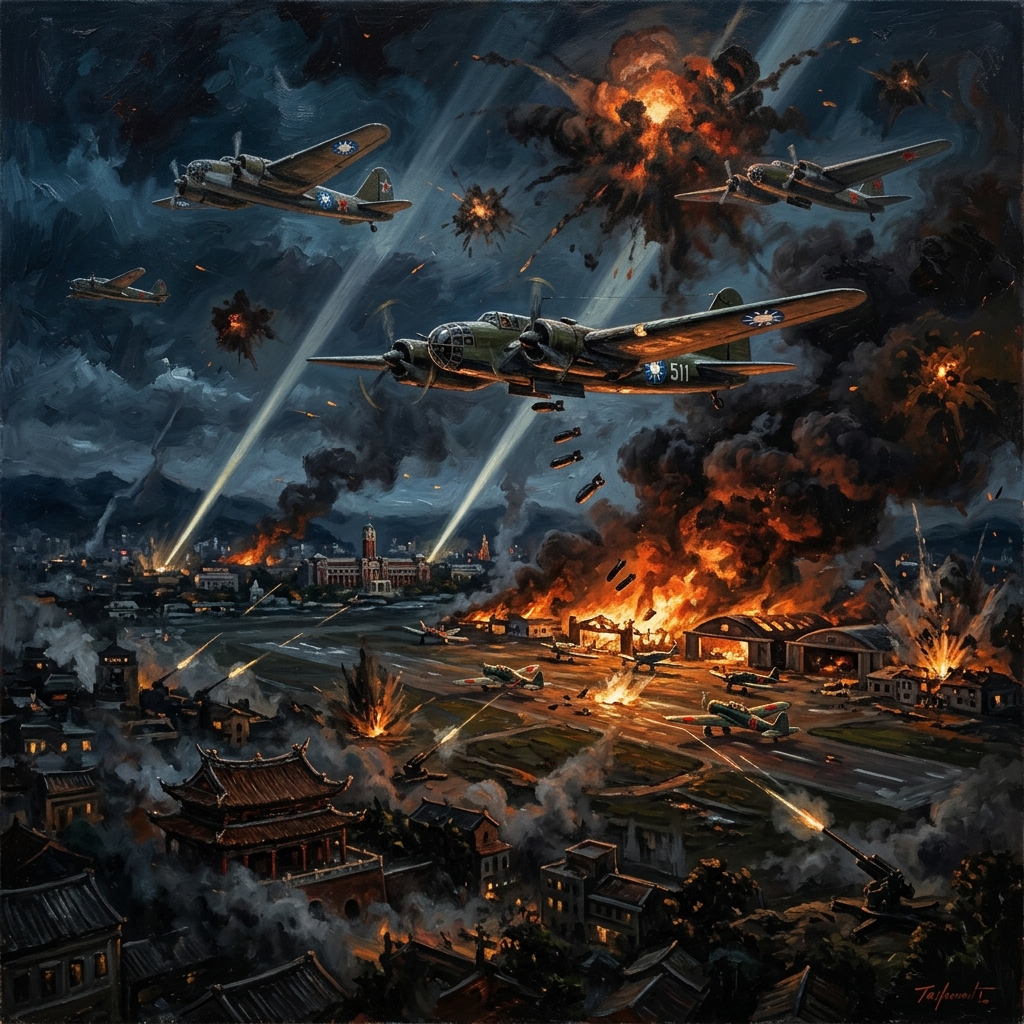 1938年中华民国空军与苏联航空志愿队奇袭台北飞行场历史场景